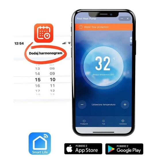 Pompa de caldura pentru piscina pana la 10 m³, afisaj LCD, Bluetooth, Wi-Fi, temperatura de functionare 10-43 °C, debit de apa 1, 50 m³/h, COP 5.17, 3 kW, neagra, Lungime: 37 cm, Putere	: 3 kW-poza 3-Dacenergy.ro