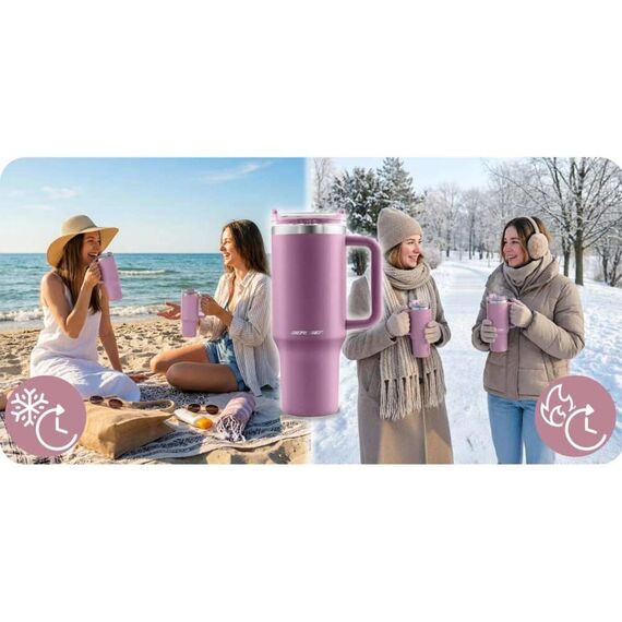 Cana termos, otel inoxidabil, capac 3 in 1, baut, gaura, pai, cu maner, mentinere cald si rece, inaltimea de 27 cm, 1180 ml, roz-poza 8-Dacenergy.ro