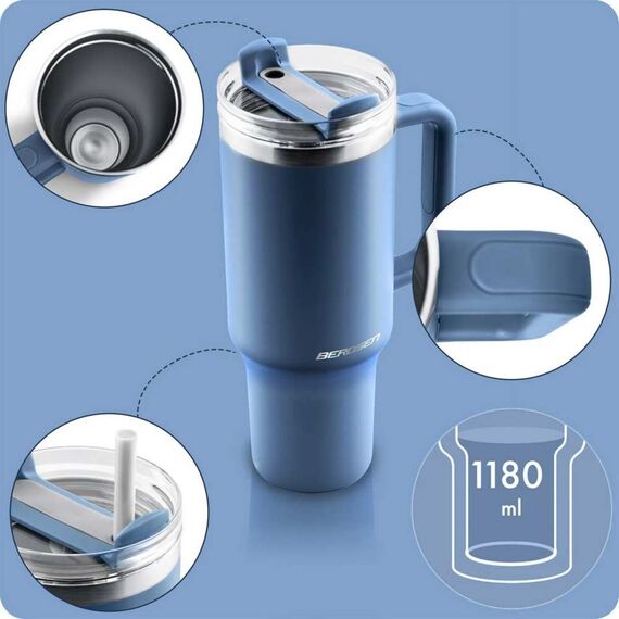 Cana termos, otel inoxidabil, capac 3 in 1, baut, gaura, pai, cu maner, mentinere cald si rece, inaltimea de 27 cm, 1180 ml, albastru marin-poza 3-Dacenergy.ro