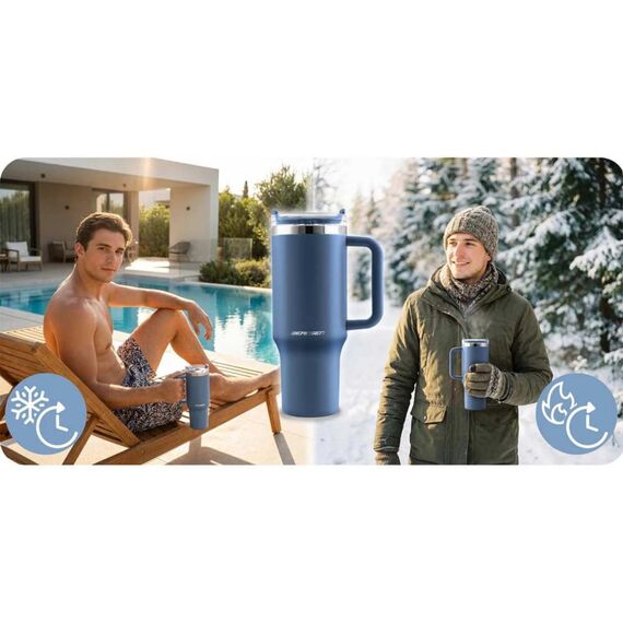Cana termos, otel inoxidabil, capac 3 in 1, baut, gaura, pai, cu maner, mentinere cald si rece, inaltimea de 27 cm, 1180 ml, albastru marin-poza 9-Dacenergy.ro