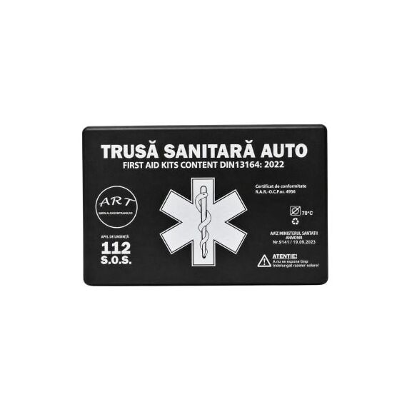 Trusa medicala auto de prim ajutor cutie plastic omologata RAR / DIN13164:2022 marca ART-Dacenergy.ro