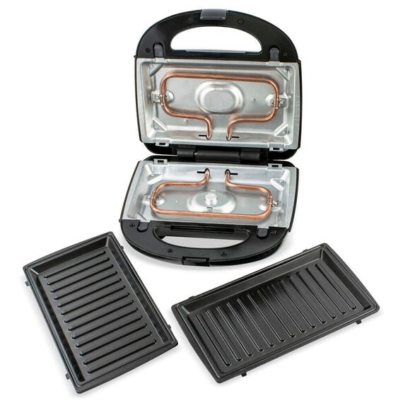 Sandwich maker, 750 W, placi teflonate si neaderente tip grill, indicatoare tip LED pentru functionare, carlig de inchidere, control electronic al temperaturii, negru-poza 2-Dacenergy.ro