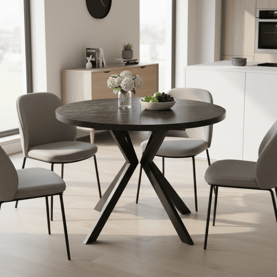 Masă de sufragerie extensibilă, beton închis/negru, 100-250x75,5 cm, LUKOS-poza 11-Dacenergy.ro