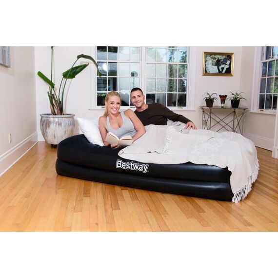 Saltea gonflabila Bestway, confectionata din vinyl si poliester, include o pompa electrica, 2 persoane, 203 x 152 x 46 cm, negru-poza 2-Dacenergy.ro