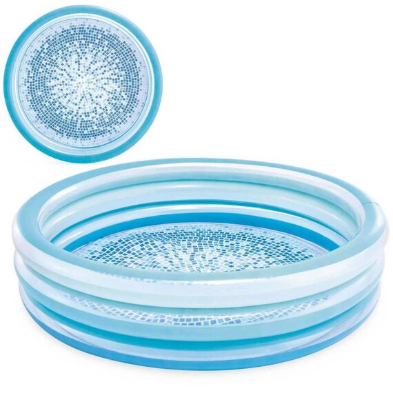 Piscina gonflabila, realizata din pvc, 3 inele gonflabile, model mozaic, pentru copii, 147 x 33 cm, albastru-poza 2-Dacenergy.ro