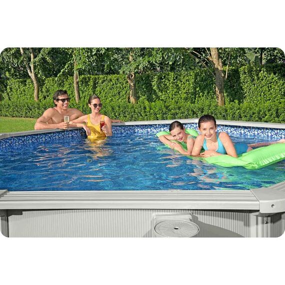 Piscina panou otel Bestway, 366 x 122 cm, 10990 litri, pompa filtrare 3596 l/h, filtru nisip si sticla, acoperire Polar-Shield protectie UV, scara siguranta, dozator chimie Chemconnect, bile filtrare Polysphere-poza 7-Dacenergy.ro