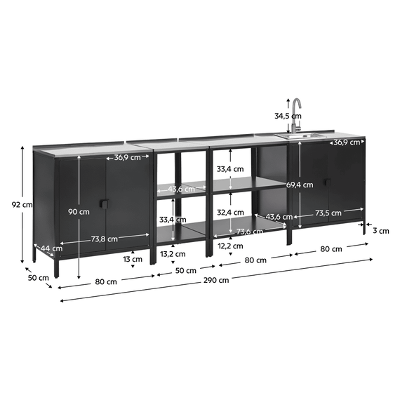 Mobilier de bucătărie de grădină cu 4 piese, chiuvetă, negru, oţel, INES-poza 8-Dacenergy.ro