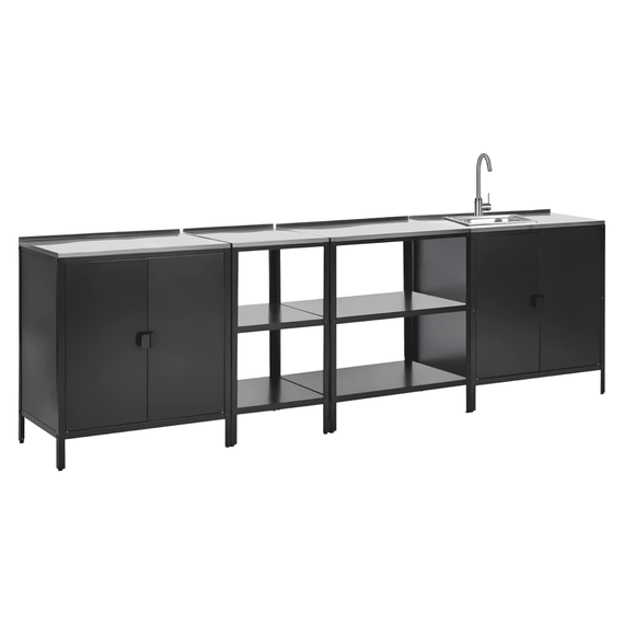 Mobilier de bucătărie de grădină cu 4 piese, chiuvetă, negru, oţel, INES-Dacenergy.ro