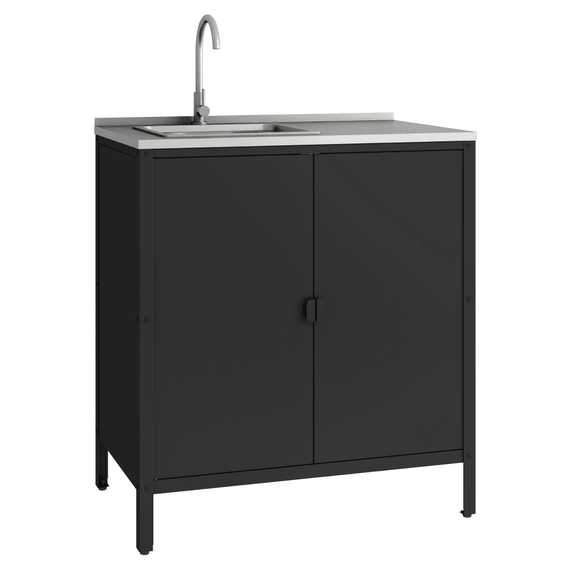 Mobilier de bucătărie de grădină cu 4 piese, chiuvetă, negru, oţel, INES-poza 5-Dacenergy.ro