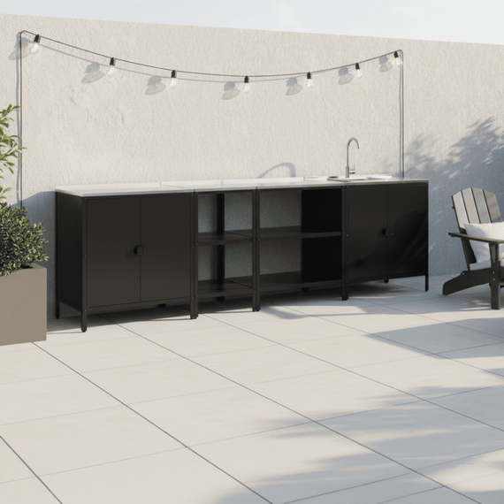 Mobilier de bucătărie de grădină cu 4 piese, chiuvetă, negru, oţel, INES-poza 7-Dacenergy.ro