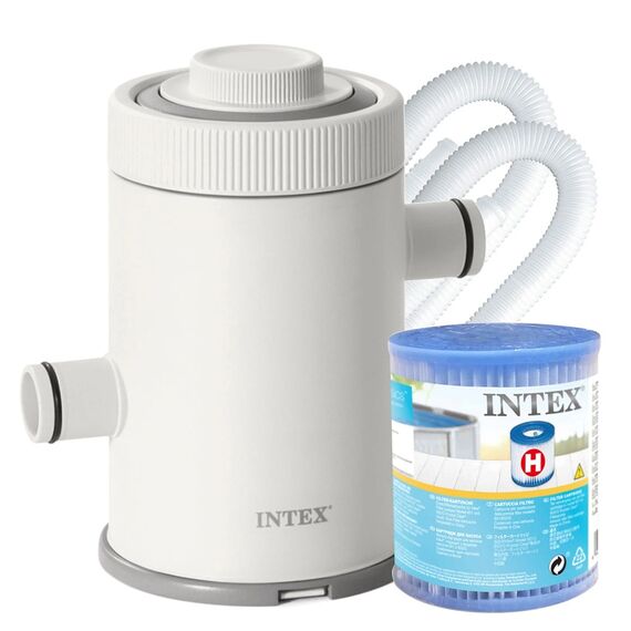 Pompa filtrare piscina Intex, 1250 l/h, 30 W, 220-240 V, filtru cartus hartie tip H, Hydro Aeration Technology, debit sistem 1003 l/h, diametru racord 32 mm, 2.47 kg, compatibila piscine 183-305 cm, Alb-Dacenergy.ro
