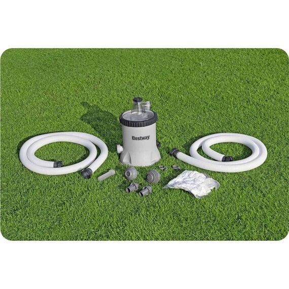 Pompa Filtrare Piscina Bestway, Bile Filtrante, 5678 l/h, Racord 38mm cu Adaptor 32mm, 220-240V, Compatibila Piscine 1100-31700 l, Furtunuri Conectare, Coliere, Sita si Bila Filtranta, 6.74 kg, Gri-poza 12-Dacenergy.ro