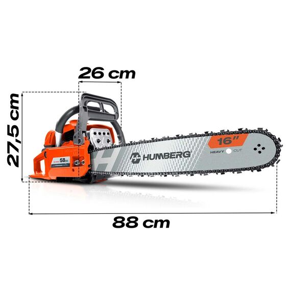 Drujba Benzina Humberg, Motor 2 Timpi 58 cm3 / 2.3 kW, Sina max 50 cm, Set 2 Sine Ghidaj 16 si 20 Inch-poza 7-Dacenergy.ro