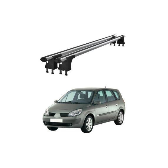 Set bare transversale aluminiu cu prindere in puncte fixe compatibile Renault Grand Scenic II 2003-2008 negre sau argintii Cod: 120101 Kit 201-Dacenergy.ro