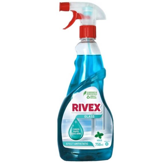 Solutie Curatat Geamuri Spray Rivex Glass, 750 ml, Fara Urme, Efect Antistatic, Aroma Menta, Sticla Oglinzi Geamuri Auto-Dacenergy.ro