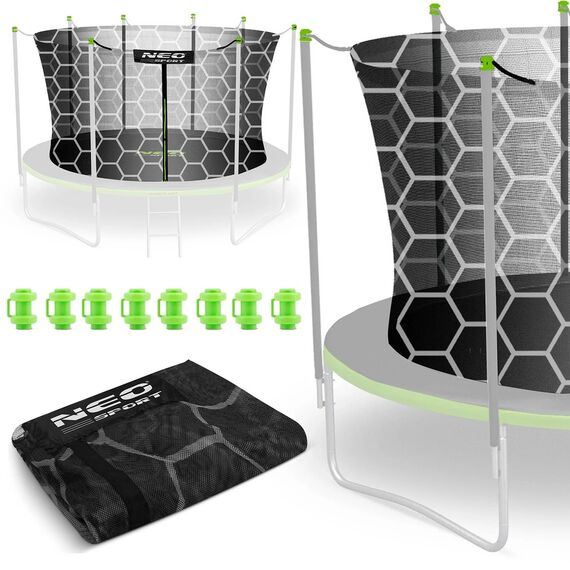 Plasa Protectie Interioara Trambulina Neo-Sport, 374 cm 12ft, 8 Stalpi, Polietilena Rezistenta, Inaltime 180 cm, Intrare Fermoar cu Cleme, Montaj Rapid, Accesoriu Trambulina Gradina, Negru, Diametru: 374 cm-poza 2-Dacenergy.ro