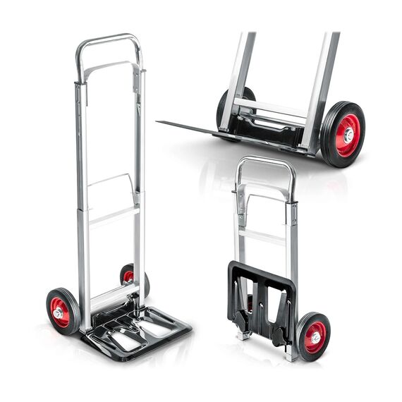 Carucior Transport Pliabil Humberg, Tip Roaba, Capacitate 90 kg, Otel Zincat, 2 Roti cu Ranforsare Metalica, Reglabil 71-108 cm, 41x40x108 cm, Negru Argintiu-poza 2-Dacenergy.ro