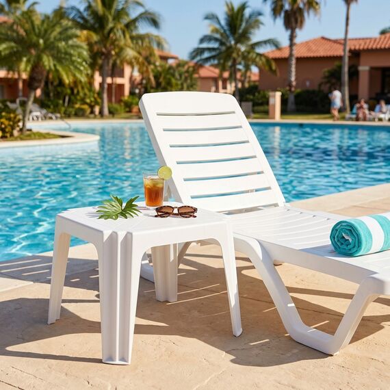 Masuta fixa pentru gradina DacEnergy, plastic, patrata, 64.5 x 64.5 x 44 cm, rezistenta la umezeala, orificiu umbrela, mobilier exterior, alba, Numar persoane	: 2, Culoare: Alb-poza 6-Dacenergy.ro