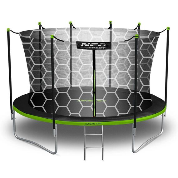 Plasa Protectie Interioara Trambulina Neo-Sport, 374 cm 12ft, 8 Stalpi, Polietilena Rezistenta, Inaltime 180 cm, Intrare Fermoar cu Cleme, Montaj Rapid, Accesoriu Trambulina Gradina, Negru, Diametru: 374 cm-poza 6-Dacenergy.ro