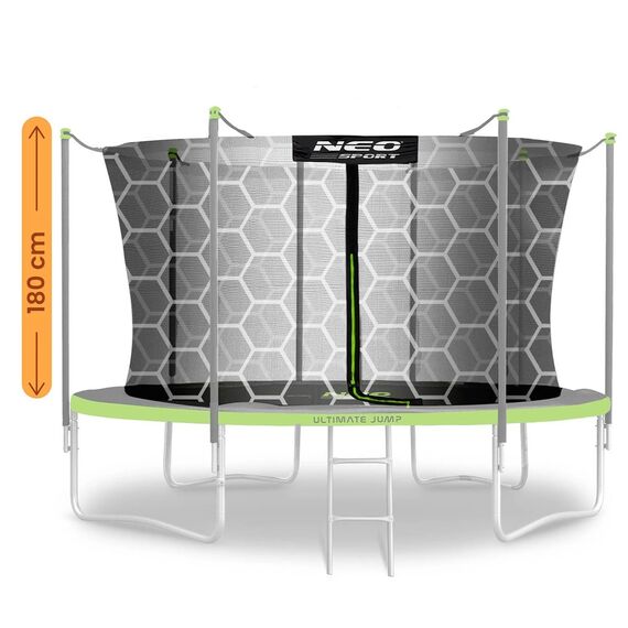 Plasa Protectie Interioara Trambulina Neo-Sport, 374 cm 12ft, 8 Stalpi, Polietilena Rezistenta, Inaltime 180 cm, Intrare Fermoar cu Cleme, Montaj Rapid, Accesoriu Trambulina Gradina, Negru, Diametru: 374 cm-poza 7-Dacenergy.ro