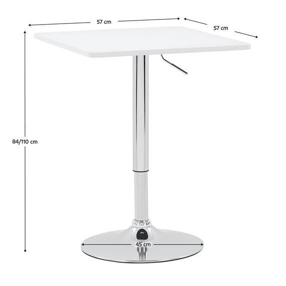 Masă de bar cu înălţime reglabilă, alb, 57x57x84-110 cm, FLORIAN 3 NEW-poza 2-Dacenergy.ro