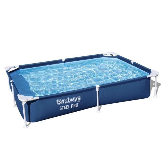 Piscina cu cadru metalic Bestway Steel Pro, supraterana, dreptunghiulara, 1200 l, 221 x 150 x 43 cm, structura Tritech 3 straturi PVC cu plasa de poliester, cadru din otel anticoroziv, valva de golire, fara pompa de filtrare, albastru-poza 2-Dacenergy.ro