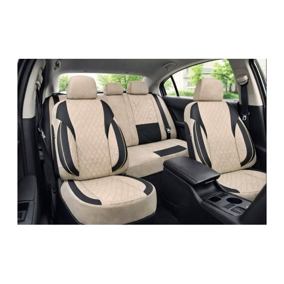 Huse scaune auto universale Premium fractionate fata spate bej cu negru compatibile dimensiuni standard Cod: HNG1101-3-poza 3-Dacenergy.ro