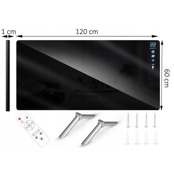 Panou radiant cu infrarosu Berdsen, 720 W, sticla securizata, afisaj LED tactil, telecomanda, WiFi, aplicatie Tuya Smart, termostat, timer 1-24 h, programator saptamanal, detectare fereastra deschisa, montaj perete sau picioare, IP44, 120x60 cm, Negru-poza 3-Dacenergy.ro