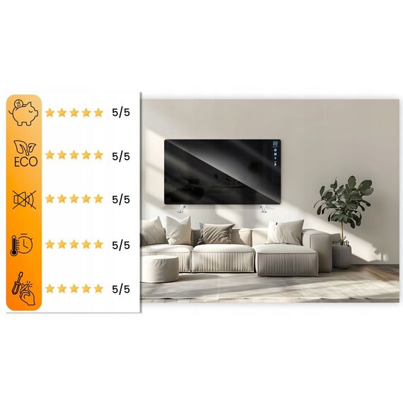 Panou radiant cu infrarosu Berdsen, 720 W, sticla securizata, afisaj LED tactil, telecomanda, WiFi, aplicatie Tuya Smart, termostat, timer 1-24 h, programator saptamanal, detectare fereastra deschisa, montaj perete sau picioare, IP44, 120x60 cm, Negru-poza 14-Dacenergy.ro