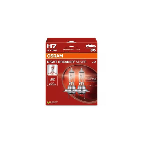Becuri auto cu halogen Osram H7 Night Breaker Silver +100% 55W 12V set 2 bucati Cod:-poza 2-Dacenergy.ro