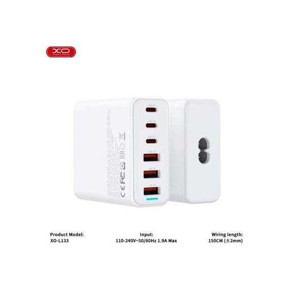 Incarcator retea cu cablaj 1.5m XO 75W ,6 USB 3USB-A / 3USB-C Cod: XO-L133-poza 2-Dacenergy.ro