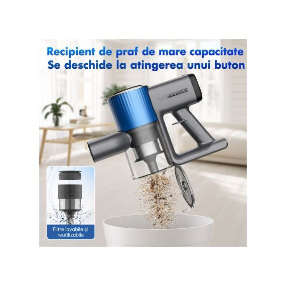 Aspirator vertical fara fir 200W 30 kPa cu ecran tactil LED si baterie 2000mAh Cod: BK00493-poza 9-Dacenergy.ro