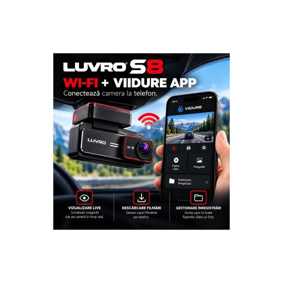 Camera auto DVR LUVRO S8 4K fata Full HD spate cu GPS Wi-Fi G-Sensor si ecran Cod: S8-poza 3-Dacenergy.ro