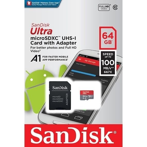 Card de memorie DacEnergy©, microSDXC 64GB, clasa 10 A1 UHS-I, 100MBss, adaptor SD Micro TF/SD-poza 2-Dacenergy.ro