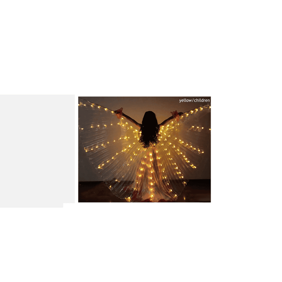 Aripi de dans fluture DacEnergy©, de copii,  pentru spectacol, cu Led, 2 bete extensibile, buton oprire/pornire,  250 x 120 cm, galben-poza 2-Dacenergy.ro