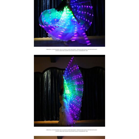 Aripi de dans fluture DacEnergy©, pentru spectacol, cu Led, 360 de grade,  2 bete extensibile, 145x300 cm, 3 culori, verde, albastru si mov-poza 8-Dacenergy.ro