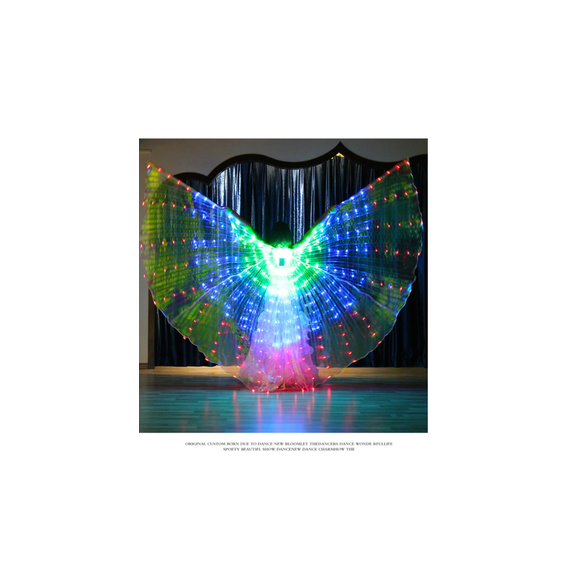 Aripi de dans fluture DacEnergy©, pentru spectacol, cu Led, 360 de grade,  2 bete extensibile, 145x300 cm, 3 culori, verde, albastru si rosu-poza 5-Dacenergy.ro