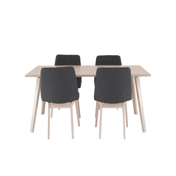 Set de bucatarie DacEnergy©, realizat din MDF si lemn, masa fixa, 4 scaune, cu spatar, 150x90x73 cm, finisaj fag deschis si gri-poza 4-Dacenergy.ro