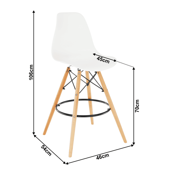 Scaun bar DacEnergy©, structura din lemn de fag si metal, sezut si spatar din plastic alb, fix, 54 x 54 x 108 cm-poza 2-Dacenergy.ro