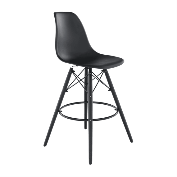 Scaun bar DacEnergy©, structura din lemn de fag si metal, sezut si spatar din plastic negru, fix, 46x54x106 cm-poza 8-Dacenergy.ro