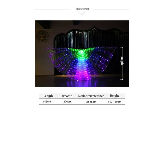 Aripi de dans fluture DacEnergy©, pentru spectacol, cu Led, 360 de grade,  2 bete extensibile, 145x300 cm, 3 culori, auriu, albastru si rosu-poza 3-Dacenergy.ro