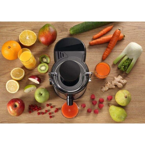 Storcator de fructe si legume Gorenje, 400 W, 2 trepte de viteza, capac anti-praf, recipient pulpa 1.6 litri, recipient suc 0.6 litri, micro filtru, argintiu si negru-poza 3-Dacenergy.ro