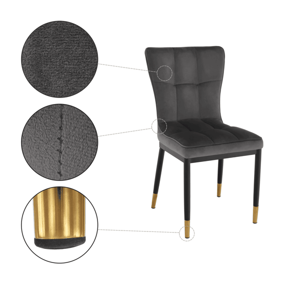 Scaun bucatarie / living DacEnergy©, structura din metal cu finisaj negru si auriu, tapiterie din material textil gri inchis, design simplu, 47x45x89 cm-poza 6-Dacenergy.ro
