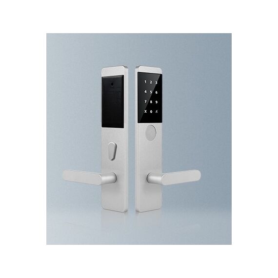Incuietoare inteligenta DacEnergy©, pentru hotel,apartament, motel, material aluminiu, deblocare Aplicatie TTLock / TTHotel / Card RFID / Cheie, pentru usa din lemn, argintiu-poza 2-Dacenergy.ro