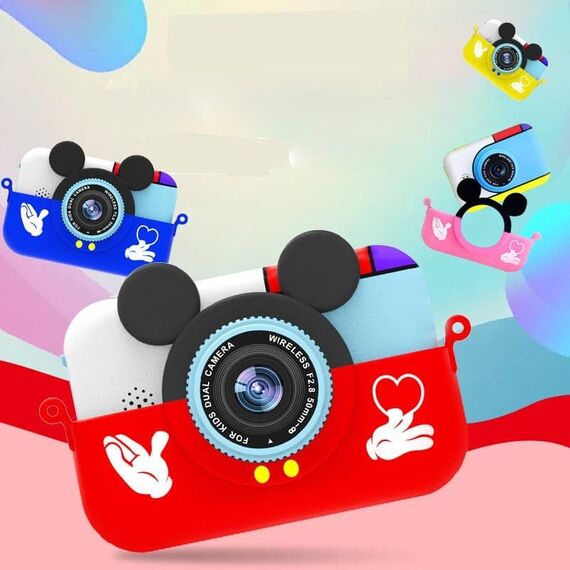 Camera foto/video pentru copii DacEnergy©, design Mickey Mouse, camera duala, jocuri, filtru creativ, ecran IPS de 2,4 inch, culoare galben, Culoare: Galben-poza 2-Dacenergy.ro