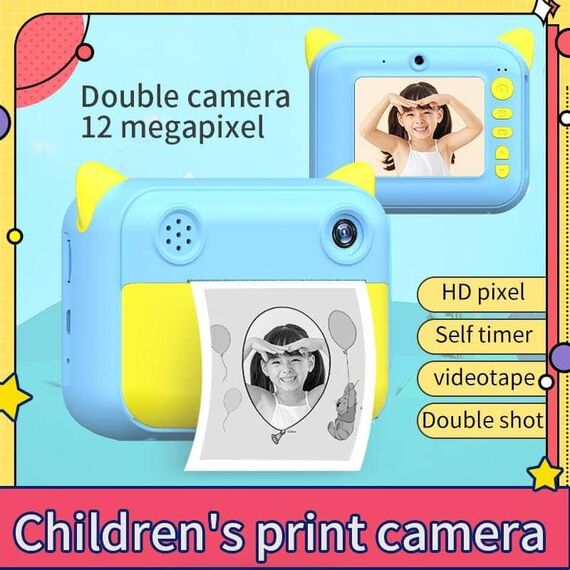 Camera foto/video pentru copii DacEnergy©, camera duala, ecran color IPS de 2,4 inch, rezolutie foto 12 MP, filtru creativ, imprimare portabila, culoare albastru/galben, Culoare: Galben, Albastru-poza 5-Dacenergy.ro