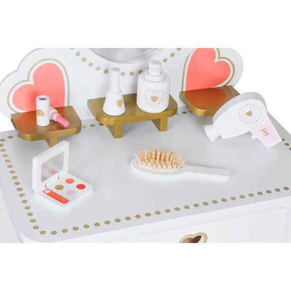 Set de toaleta pentru copii cu masuta si scaun DacEnergy©, fabricat din MDF si lemn, cu sertare, cu oglinda, accesorii incluse, 49 x34 x97 cm, alb, Culoare: Alb-poza 3-Dacenergy.ro