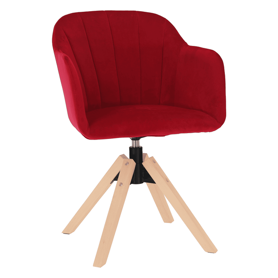 Fotoliu rotativ DacEnergy©, structura din metal si lemn cu finisaj fag, tapitat cu material textil, sezut cu burete, 58x 82,5x 61,5 cm, rosu-poza 9-Dacenergy.ro