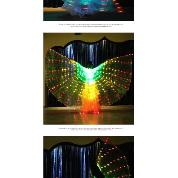 Aripi de dans fluture DacEnergy©, pentru spectacol, cu Led, 360 de grade,  2 bete extensibile, 145x300 cm, 3 culori, verde, auriu si rosu-poza 10-Dacenergy.ro