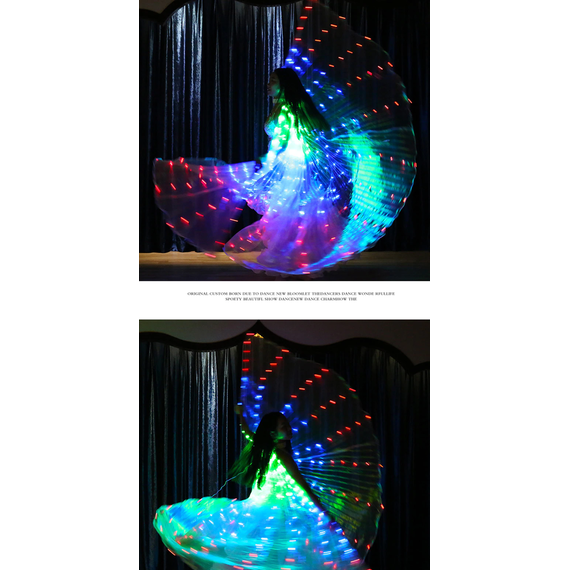Aripi de dans fluture DacEnergy©, pentru spectacol, cu Led, 360 de grade,  2 bete extensibile, 145x300 cm, 3 culori, verde, albastru si rosu-poza 10-Dacenergy.ro